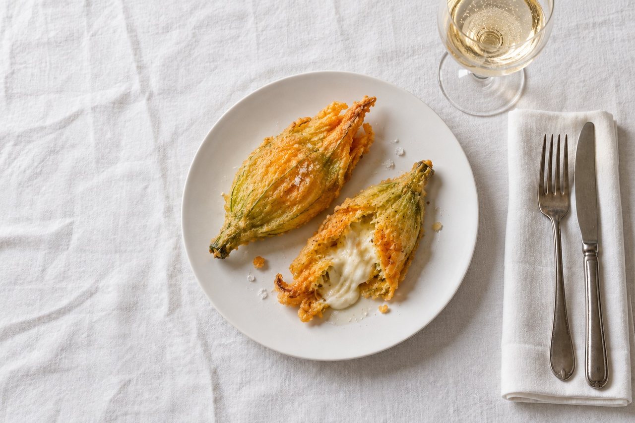 Fiori di zucca fritti ripieni di mozzarella